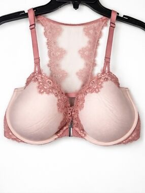 Victoria's Secret Dream Angels Lace Racerback Bra 34DDD Pink Front Close Mesh